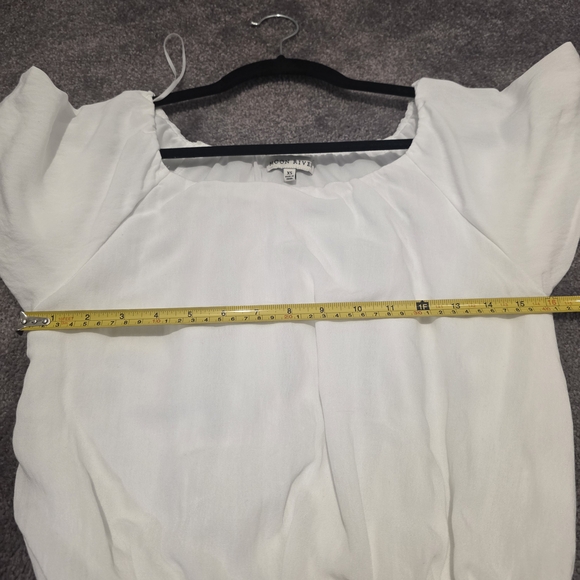 Moon River Anthropologie White Puff Sleeve Blouse Cropped Lined Xs - Picture 2 of 6